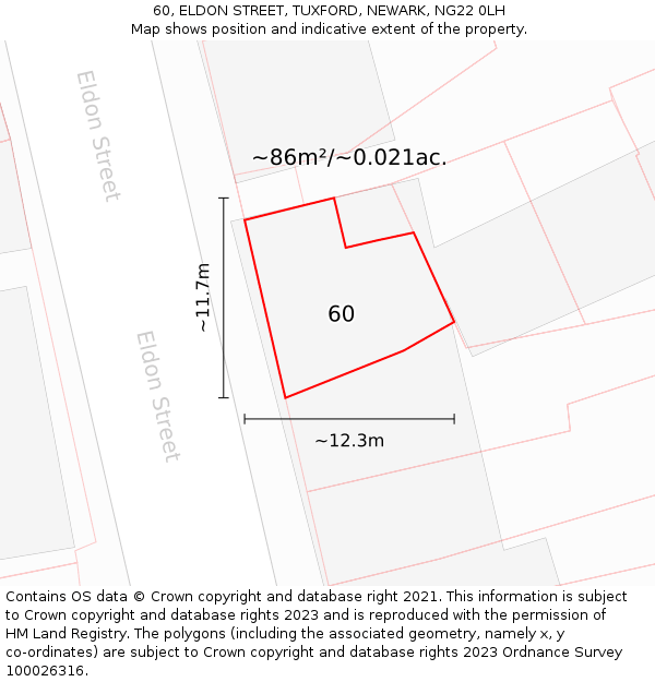 60, ELDON STREET, TUXFORD, NEWARK, NG22 0LH: Plot and title map