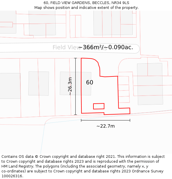 60, FIELD VIEW GARDENS, BECCLES, NR34 9LS: Plot and title map