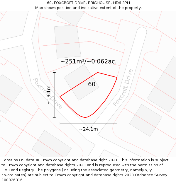 60, FOXCROFT DRIVE, BRIGHOUSE, HD6 3PH: Plot and title map