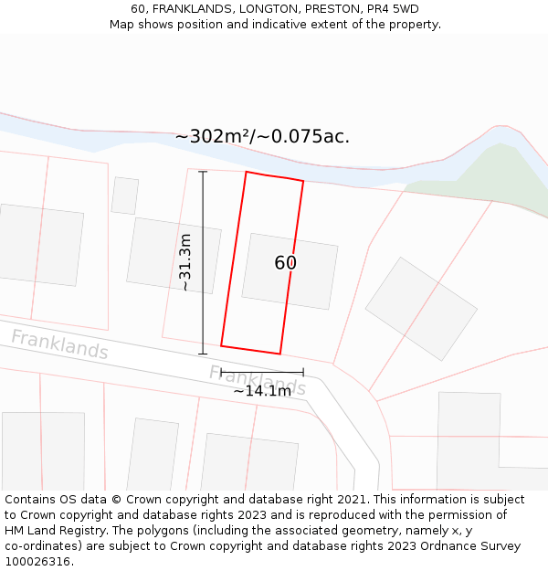 60, FRANKLANDS, LONGTON, PRESTON, PR4 5WD: Plot and title map