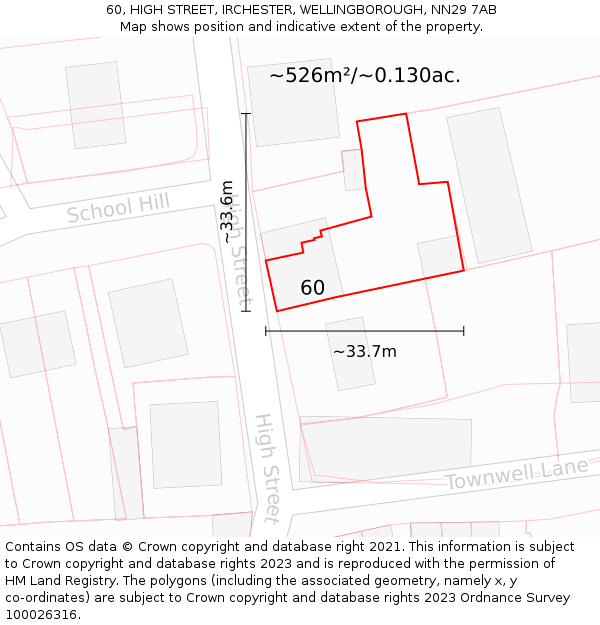 60, HIGH STREET, IRCHESTER, WELLINGBOROUGH, NN29 7AB: Plot and title map