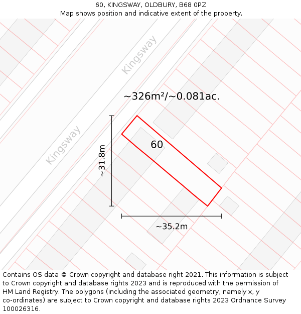 60, KINGSWAY, OLDBURY, B68 0PZ: Plot and title map