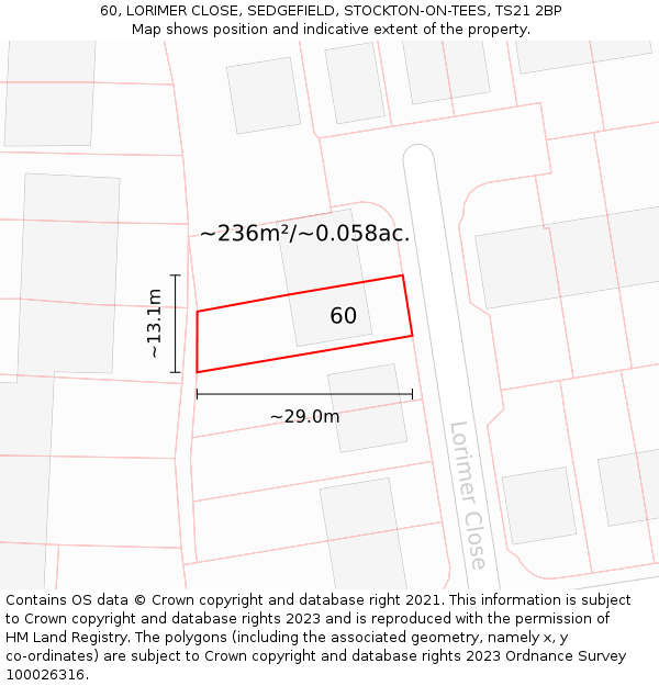 60, LORIMER CLOSE, SEDGEFIELD, STOCKTON-ON-TEES, TS21 2BP: Plot and title map