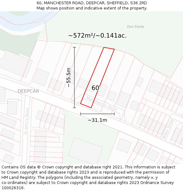 60, MANCHESTER ROAD, DEEPCAR, SHEFFIELD, S36 2RD: Plot and title map