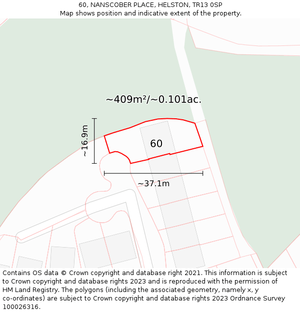 60, NANSCOBER PLACE, HELSTON, TR13 0SP: Plot and title map
