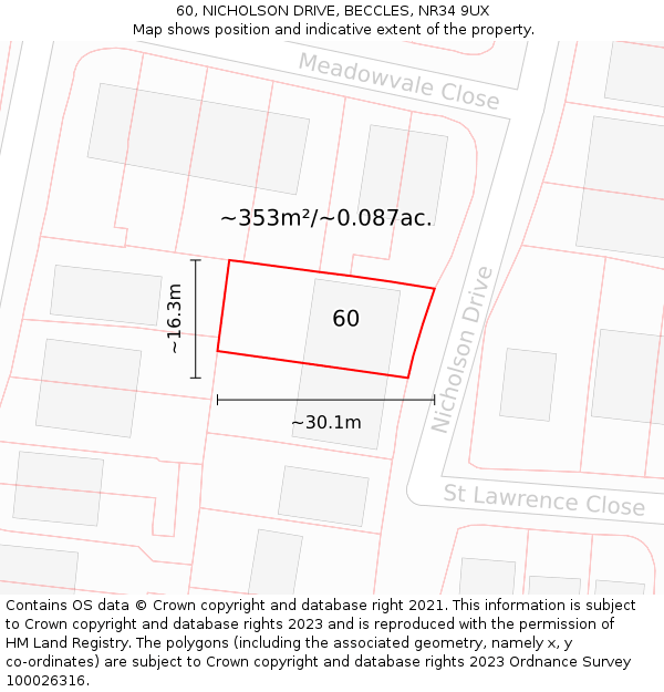 60, NICHOLSON DRIVE, BECCLES, NR34 9UX: Plot and title map