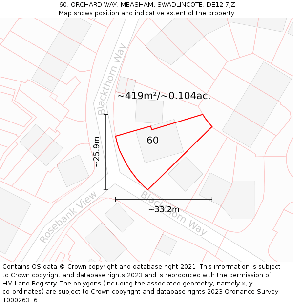 60, ORCHARD WAY, MEASHAM, SWADLINCOTE, DE12 7JZ: Plot and title map