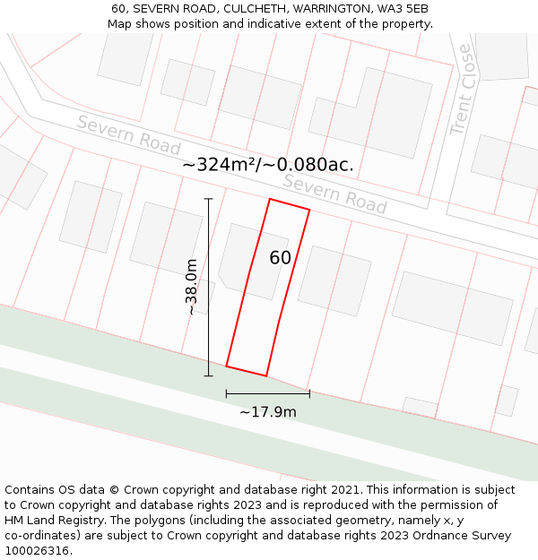 60, SEVERN ROAD, CULCHETH, WARRINGTON, WA3 5EB: Plot and title map