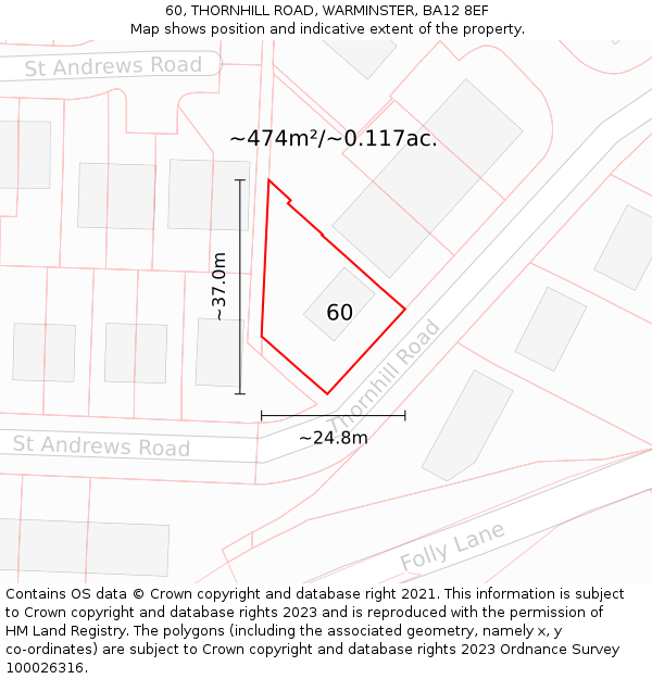 60, THORNHILL ROAD, WARMINSTER, BA12 8EF: Plot and title map
