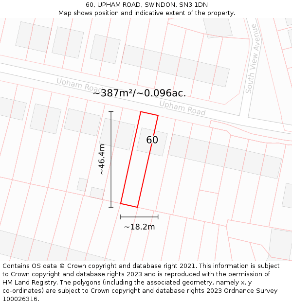 60, UPHAM ROAD, SWINDON, SN3 1DN: Plot and title map