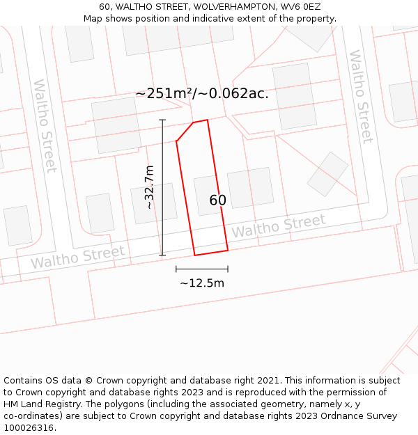 60, WALTHO STREET, WOLVERHAMPTON, WV6 0EZ: Plot and title map