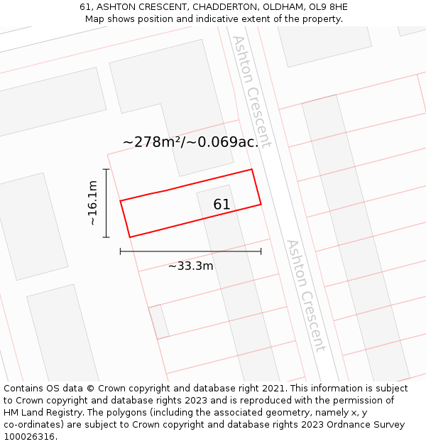 61, ASHTON CRESCENT, CHADDERTON, OLDHAM, OL9 8HE: Plot and title map