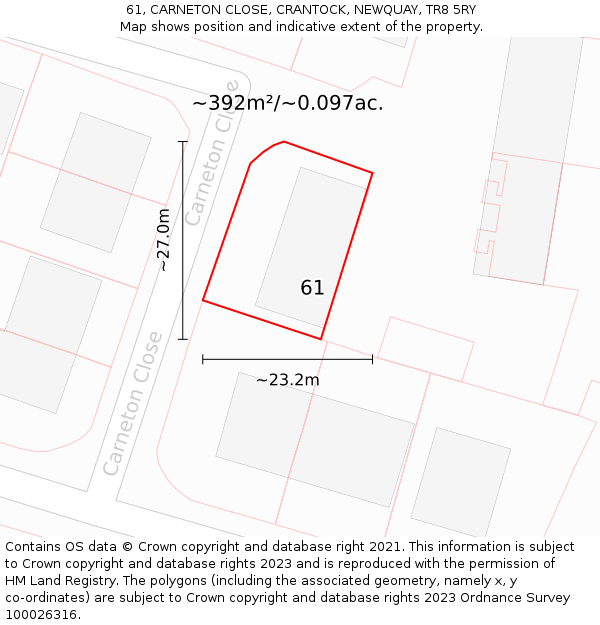 61, CARNETON CLOSE, CRANTOCK, NEWQUAY, TR8 5RY: Plot and title map