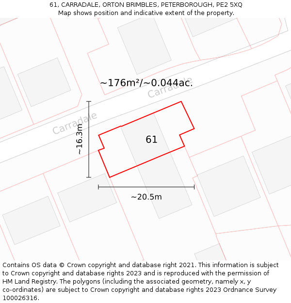 61, CARRADALE, ORTON BRIMBLES, PETERBOROUGH, PE2 5XQ: Plot and title map