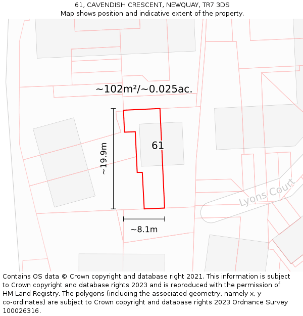61, CAVENDISH CRESCENT, NEWQUAY, TR7 3DS: Plot and title map