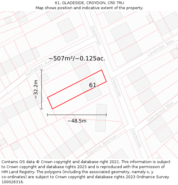 61, GLADESIDE, CROYDON, CR0 7RU: Plot and title map