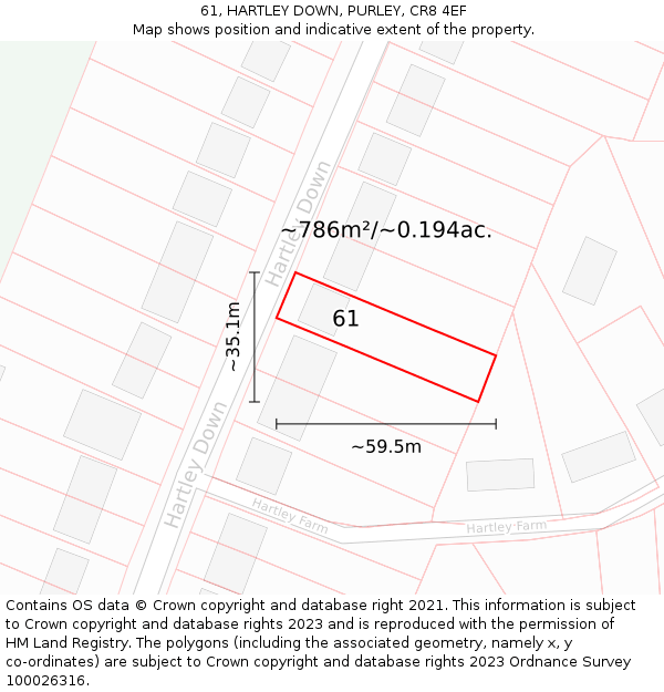 61, HARTLEY DOWN, PURLEY, CR8 4EF: Plot and title map