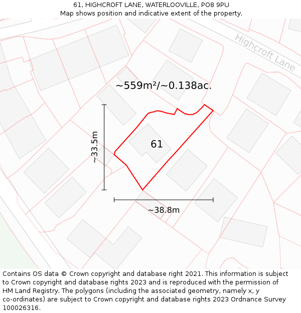 61, HIGHCROFT LANE, WATERLOOVILLE, PO8 9PU: Plot and title map