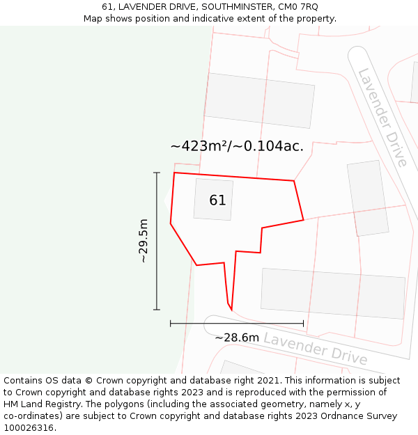 61, LAVENDER DRIVE, SOUTHMINSTER, CM0 7RQ: Plot and title map