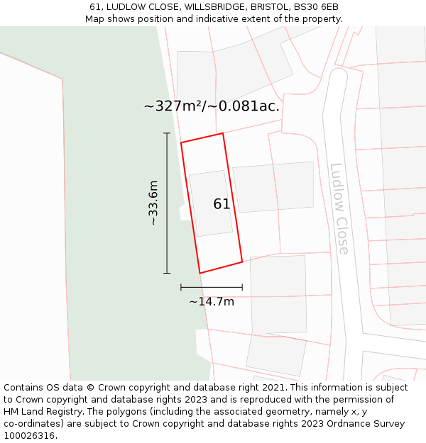 61, LUDLOW CLOSE, WILLSBRIDGE, BRISTOL, BS30 6EB: Plot and title map