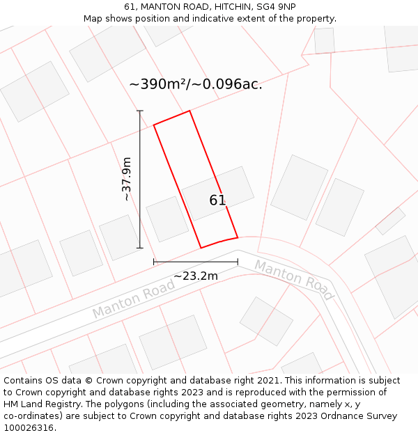 61, MANTON ROAD, HITCHIN, SG4 9NP: Plot and title map