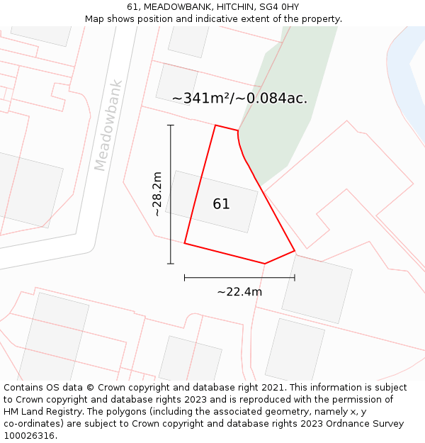 61, MEADOWBANK, HITCHIN, SG4 0HY: Plot and title map