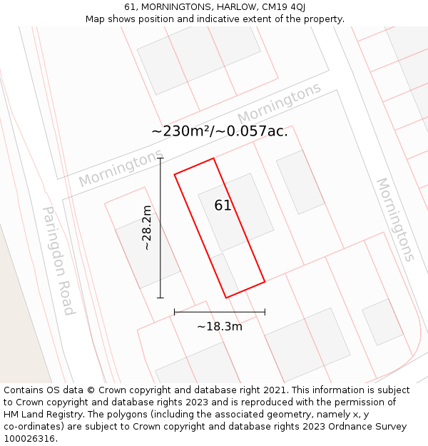 61, MORNINGTONS, HARLOW, CM19 4QJ: Plot and title map