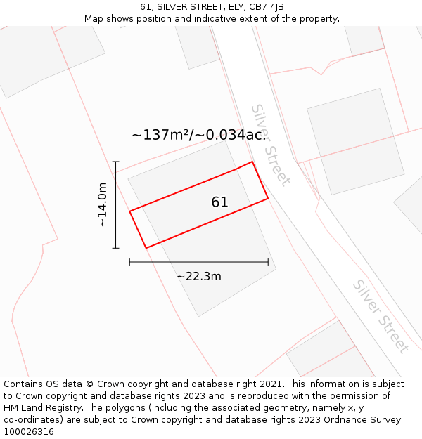 61, SILVER STREET, ELY, CB7 4JB: Plot and title map
