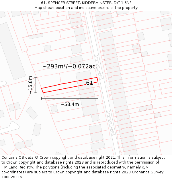 61, SPENCER STREET, KIDDERMINSTER, DY11 6NF: Plot and title map