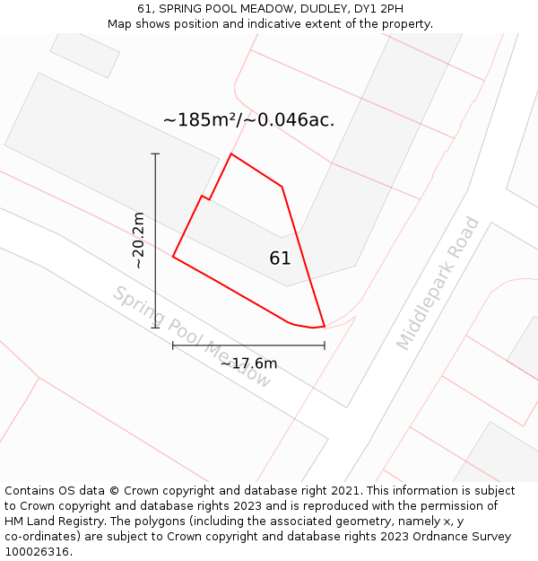 61, SPRING POOL MEADOW, DUDLEY, DY1 2PH: Plot and title map