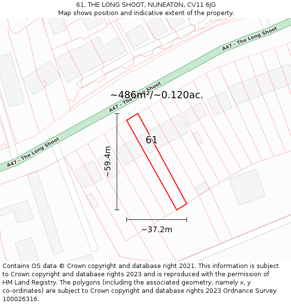 61, THE LONG SHOOT, NUNEATON, CV11 6JG: Plot and title map