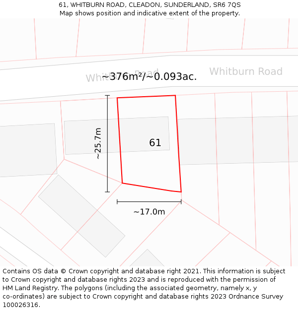 61, WHITBURN ROAD, CLEADON, SUNDERLAND, SR6 7QS: Plot and title map