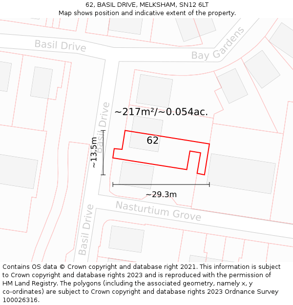 62, BASIL DRIVE, MELKSHAM, SN12 6LT: Plot and title map