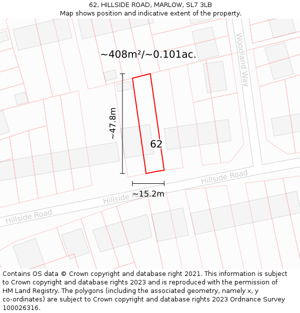 62, HILLSIDE ROAD, MARLOW, SL7 3LB: Plot and title map
