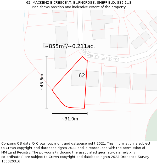 62, MACKENZIE CRESCENT, BURNCROSS, SHEFFIELD, S35 1US: Plot and title map