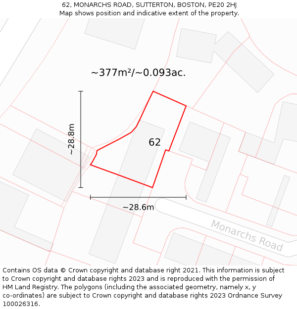 62, MONARCHS ROAD, SUTTERTON, BOSTON, PE20 2HJ: Plot and title map