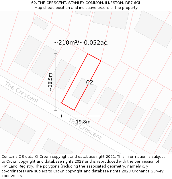 62, THE CRESCENT, STANLEY COMMON, ILKESTON, DE7 6GL: Plot and title map