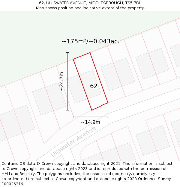 62, ULLSWATER AVENUE, MIDDLESBROUGH, TS5 7DL: Plot and title map