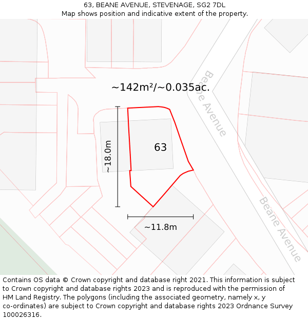 63, BEANE AVENUE, STEVENAGE, SG2 7DL: Plot and title map