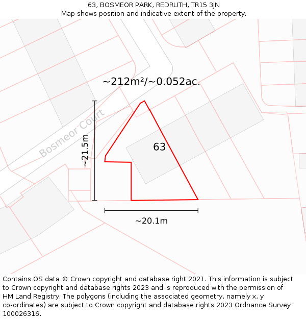 63, BOSMEOR PARK, REDRUTH, TR15 3JN: Plot and title map