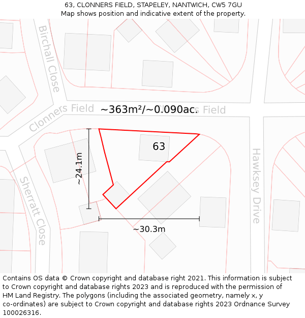 63, CLONNERS FIELD, STAPELEY, NANTWICH, CW5 7GU: Plot and title map