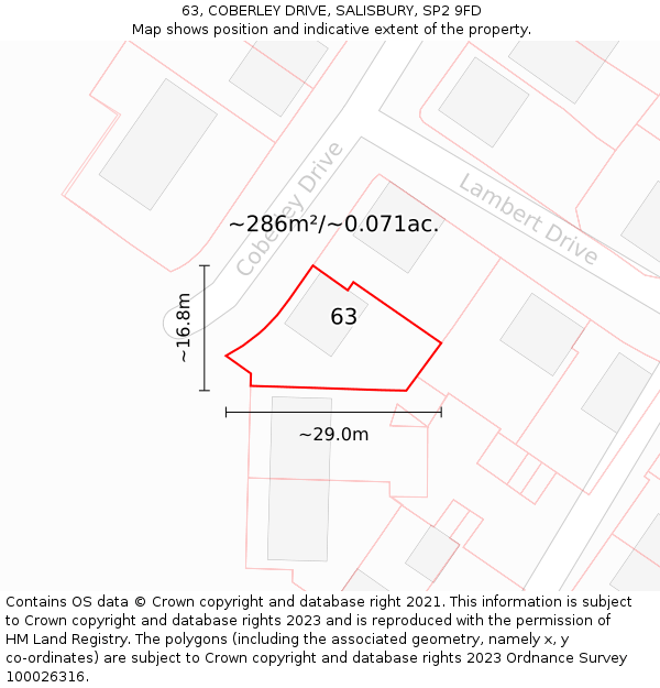 63, COBERLEY DRIVE, SALISBURY, SP2 9FD: Plot and title map