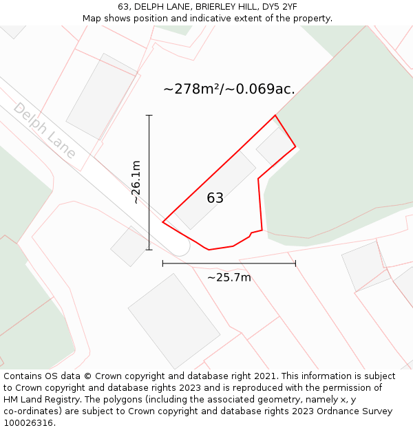 63, DELPH LANE, BRIERLEY HILL, DY5 2YF: Plot and title map