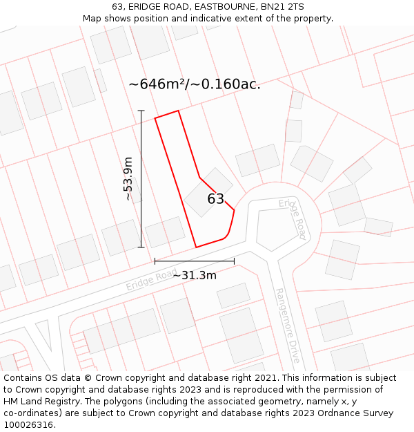 63, ERIDGE ROAD, EASTBOURNE, BN21 2TS: Plot and title map