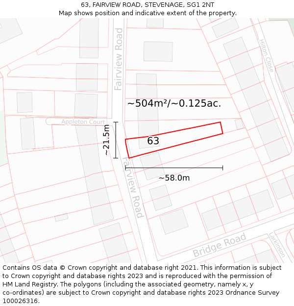63, FAIRVIEW ROAD, STEVENAGE, SG1 2NT: Plot and title map