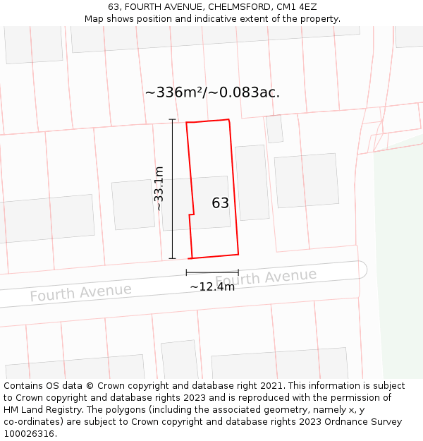63, FOURTH AVENUE, CHELMSFORD, CM1 4EZ: Plot and title map