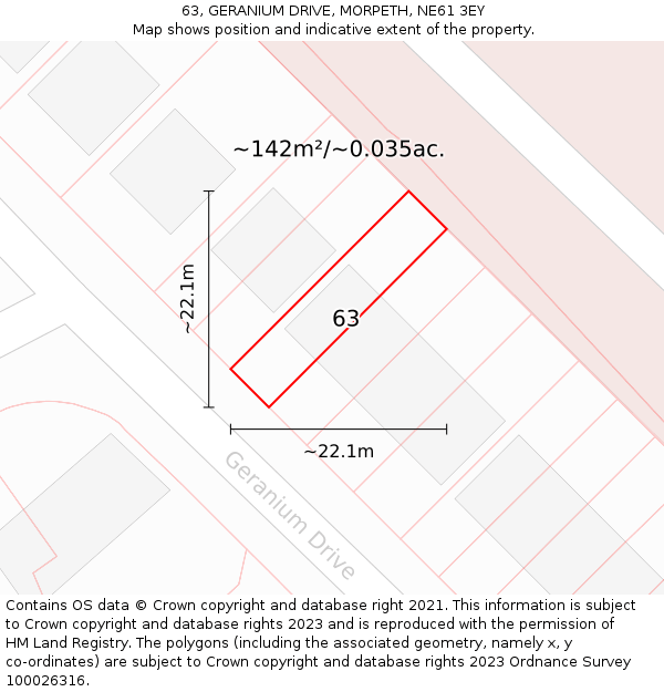 63, GERANIUM DRIVE, MORPETH, NE61 3EY: Plot and title map