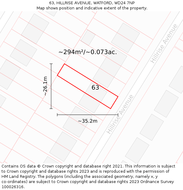 63, HILLRISE AVENUE, WATFORD, WD24 7NP: Plot and title map
