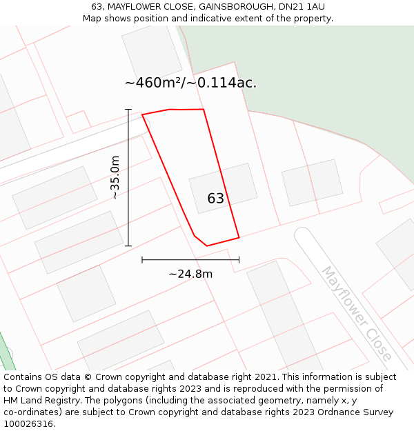 63, MAYFLOWER CLOSE, GAINSBOROUGH, DN21 1AU: Plot and title map