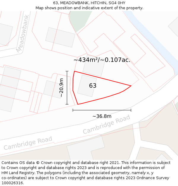 63, MEADOWBANK, HITCHIN, SG4 0HY: Plot and title map